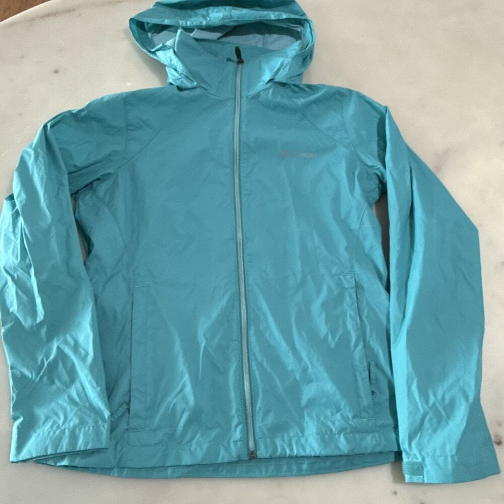 Columbia Womens M Teal Switchback III Windbreaker Jacket Hooded Packable Outdoor